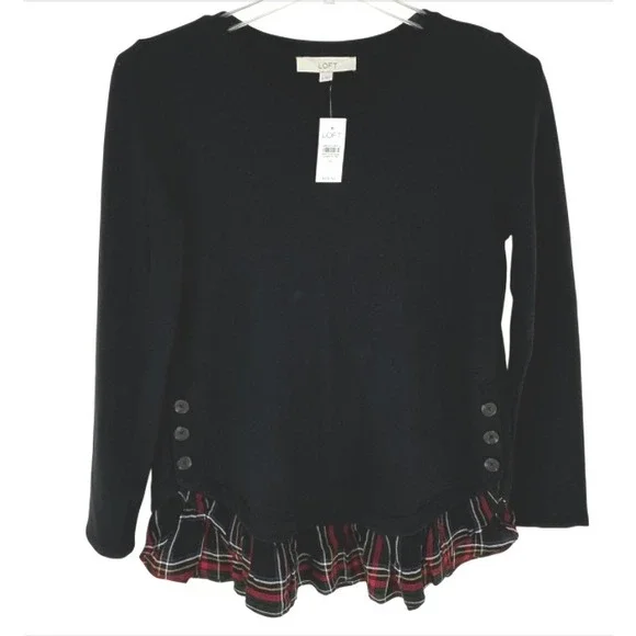 SET of 2 LOFT Women's Floral/Plaid Print Crew Neck Sweaters Knit Layered Look M - Picture 3 of 11